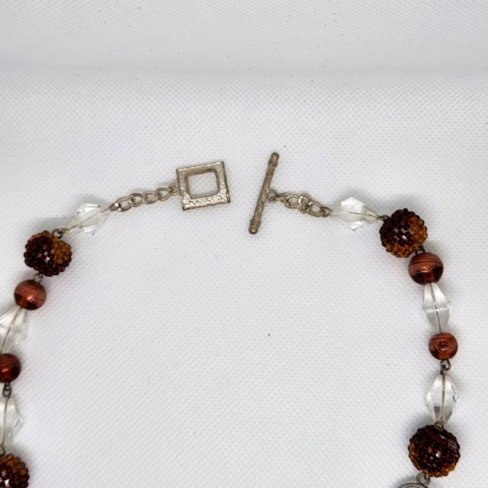 Elegant Brown and Clear Beaded Necklace - Picture 2 of 4